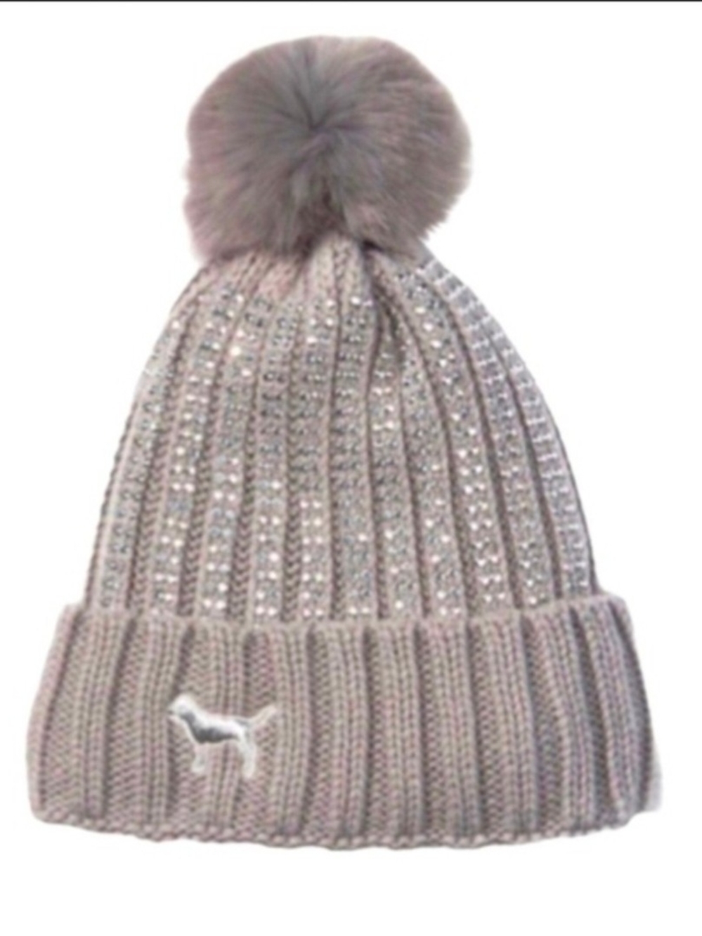 PINK Victoria's Secret Rhinestone Pom Beanie - Light Mauve Pink